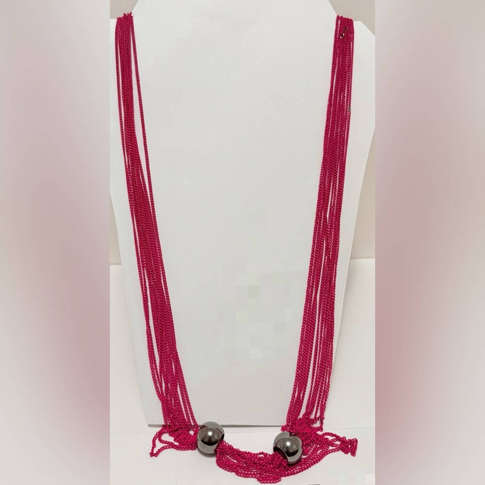 Vintage Fuchsia Multi Chain 32” Necklace with 2 Gun Metal Beads
